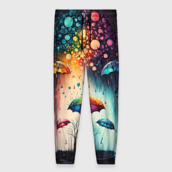 Брюки женские Яркие зонтики под дождем, цвет: 3D-принт