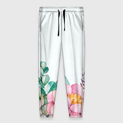 Женские брюки Цветы нарисованные акварелью - снизу