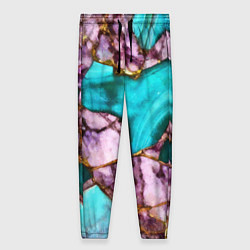 Женские брюки Рисунок текстуры синего и фиолетового мрамора