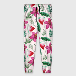 Женские брюки Арбузы, цветы и тропические листья