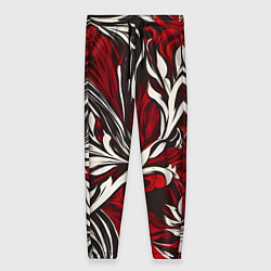 Женские брюки Красно белый узор на чёрном фоне