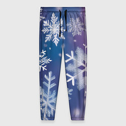 Женские брюки Снежинки на фиолетово-синем фоне