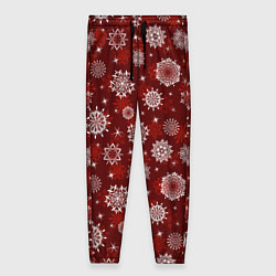Брюки женские Snowflakes on a red background, цвет: 3D-принт