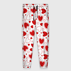 Женские брюки Красные сердечки на белом фоне