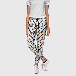 Брюки женские Чёрные и жёлтые полосы на белом фоне, цвет: 3D-принт — фото 2