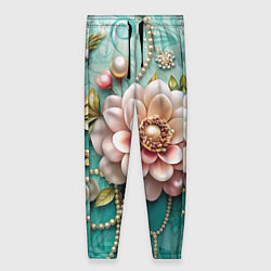 Женские брюки Объемные цветы и жемчуг