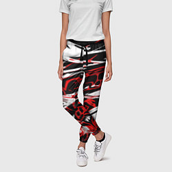 Брюки женские Красно-чёрная агрессивная абстракция на белом фоне, цвет: 3D-принт — фото 2