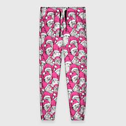 Брюки женские Выдры новогодние в розовых колпаках, цвет: 3D-принт