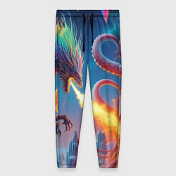 Брюки женские Огнедышащий дракон против осьминога - нейроарт фан, цвет: 3D-принт