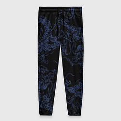 Женские брюки Синий дракон на черном