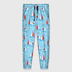 Женские брюки Морской паттерн с парусными лодками и чайками