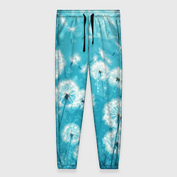 Брюки женские Белые одуванчики на бирюзовом фоне, цвет: 3D-принт