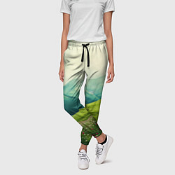 Брюки женские Горы и поле с цветами - зеленый пейзаж, цвет: 3D-принт — фото 2