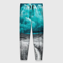 Брюки женские Монохромное поле и сине-зеленое небо - природный п, цвет: 3D-принт
