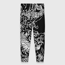 Брюки женские Белый дракон на черном, цвет: 3D-принт