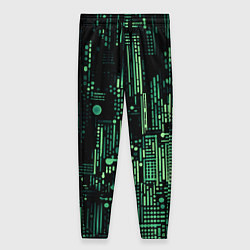 Брюки женские Чёрно-зелёный абстракция точки полоски, цвет: 3D-принт
