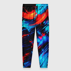 Брюки женские Синие и красные мазки краски на черном, цвет: 3D-принт