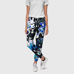 Брюки женские Абстракция разлитые краски чёрно-сине-белый, цвет: 3D-принт — фото 2