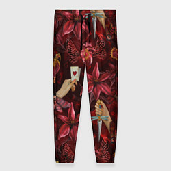 Женские брюки Бордовая готика с сердцем, лилиями и мотыльками