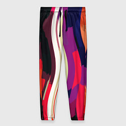 Брюки женские Красный абстрактные волнистые полосы, цвет: 3D-принт