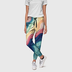 Брюки женские Абстрактные волнистые линии синий, цвет: 3D-принт — фото 2