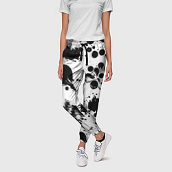Брюки женские Чёрно-белые кляксы - абстракция, цвет: 3D-принт — фото 2
