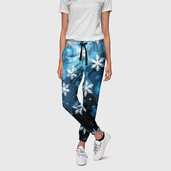 Брюки женские Стилизованный паттерн со снежинками тёмно-синий, цвет: 3D-принт — фото 2