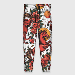 Брюки женские Красный конь в стиле татуировки, цвет: 3D-принт