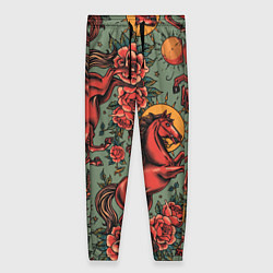Брюки женские Красный конь и розы, цвет: 3D-принт