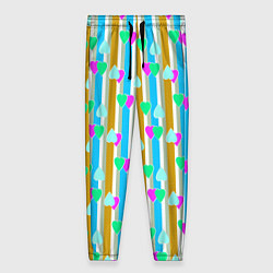 Брюки женские Полосатый с сердечками ретро в горошек, цвет: 3D-принт