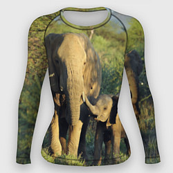 Рашгард женский Семья слонов в природе, цвет: 3D-принт