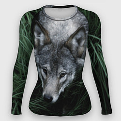 Рашгард женский Волк в траве, цвет: 3D-принт