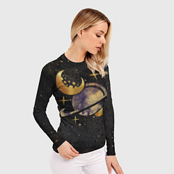 Рашгард женский Сатурн, луна, спутник и звезды, цвет: 3D-принт — фото 2