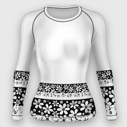 Рашгард женский Черно-белый цветочный принт, цвет: 3D-принт