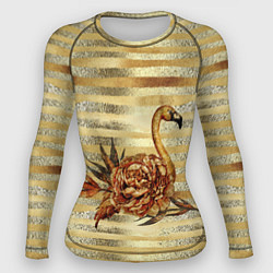Рашгард женский Золотой фламинго и цветок, цвет: 3D-принт