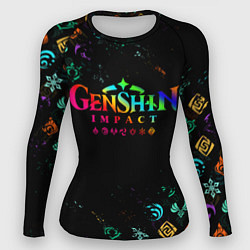 Женский рашгард GENSHIN IMPACT NEON LOGO RAINBOW STYLE, ЭМБЛЕМЫ