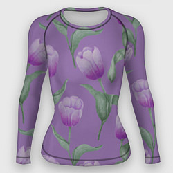 Рашгард женский Фиолетовые тюльпаны с зелеными листьями, цвет: 3D-принт
