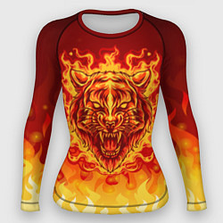Рашгард женский Огненный тигр в пламени, цвет: 3D-принт
