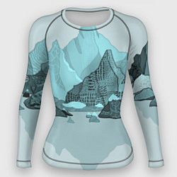 Рашгард женский Голубой горный пейзаж с темно-серыми тенями, цвет: 3D-принт