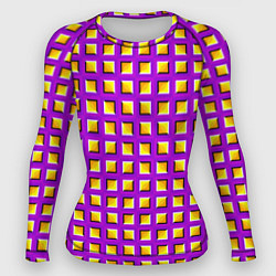 Рашгард женский Фиолетовый Фон с Желтыми Квадратами Иллюзия Движен, цвет: 3D-принт