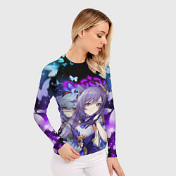 Рашгард женский ТРИО ГЕРОИНЬ ГЕНШИН ИМПАКТ, НЕОНОВЫЕ БАБОЧКИ, цвет: 3D-принт — фото 2