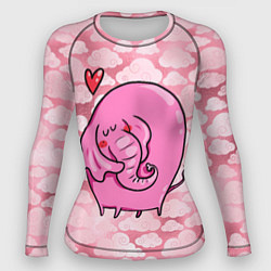 Рашгард женский Розовый влюбленный слон, цвет: 3D-принт