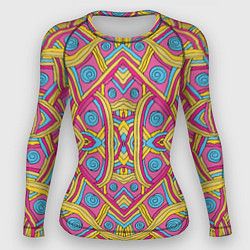 Рашгард женский Разноцветный и яркий узор в дудл стиле, цвет: 3D-принт
