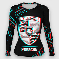 Рашгард женский Значок Porsche в стиле Glitch на темном фоне, цвет: 3D-принт
