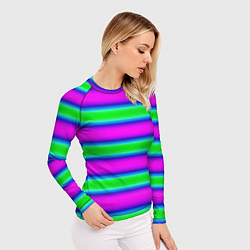 Рашгард женский Зеленый и фиолетовые яркие неоновые полосы striped, цвет: 3D-принт — фото 2