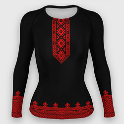 Рашгард женский Черная славянская рубаха, цвет: 3D-принт