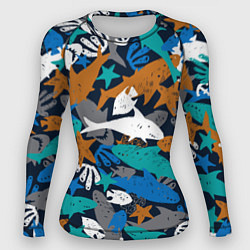 Рашгард женский Акула и другие обитатели океана, цвет: 3D-принт