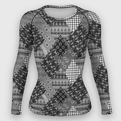 Рашгард женский Black and White Ethnic Patchwork Pattern, цвет: 3D-принт