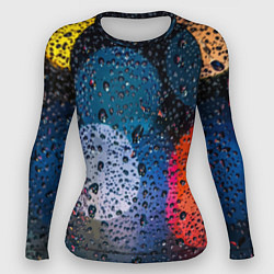Рашгард женский Разноцветные огни сквозь дождевое стекло, цвет: 3D-принт