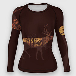 Рашгард женский Осенний лес в силуэте оленя, цвет: 3D-принт